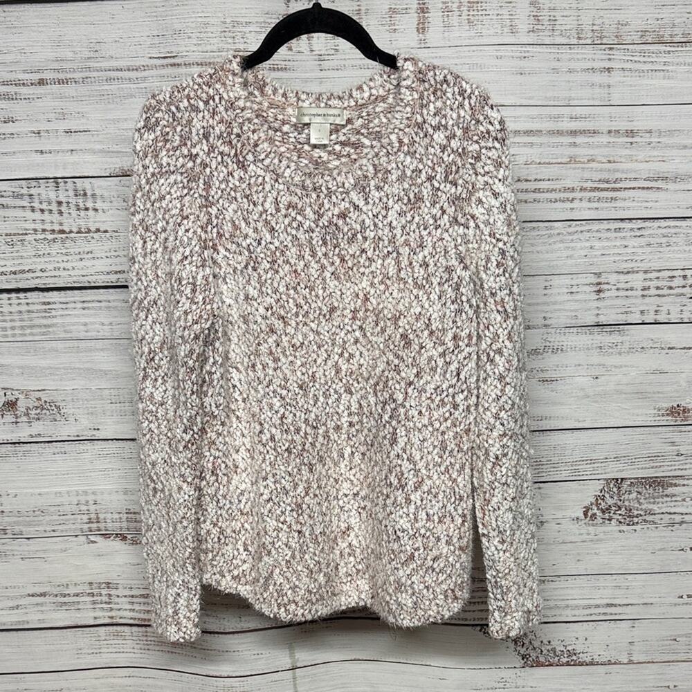 Christopher & Banks Textured Knit Sweater in Cream and Brown Small